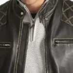 Vintage David Black Leather Biker Jacket Collar Rare Jacket