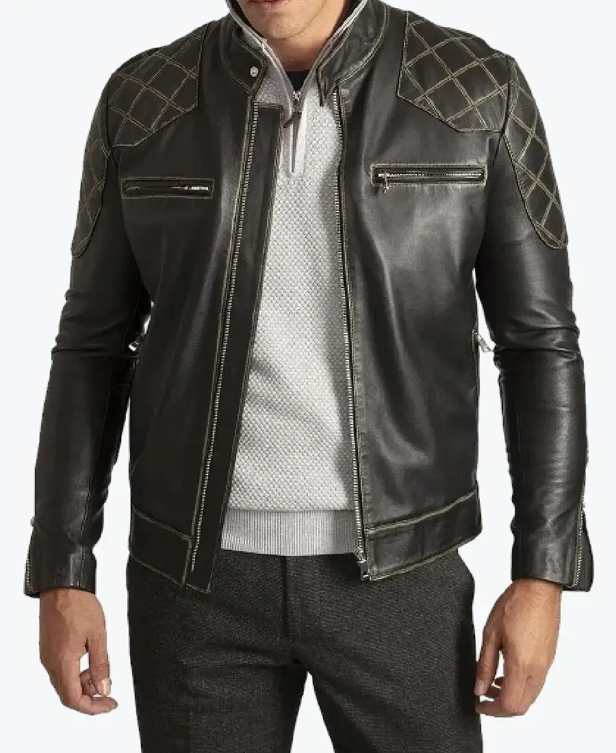 Vintage David Black Leather Biker Jackets Rare Jacket