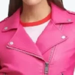 Women Asymmetrical Hot Pink Leather Biker Jacket Rare Jacket