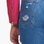 Women Asymmetrical Hot Pink Leather Biker Jacket Sleeves Rare Jacket