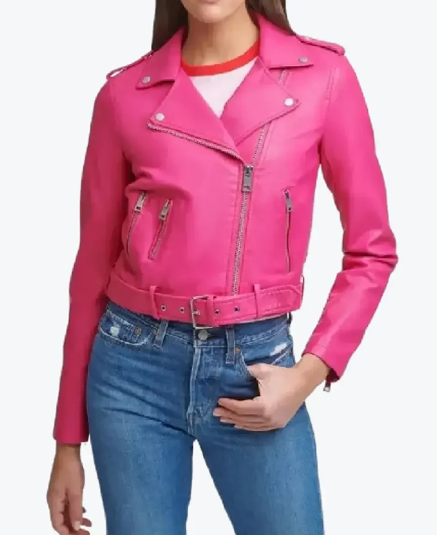Women Asymmetrical Hot Pink Leather Biker Jackets Rare Jacket