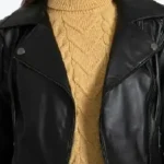 Women Black Quilted Leather Biker Jacket Collar Rare Jacket