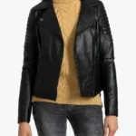 Women Black Quilted Leather Biker Jackets Rare Jacket