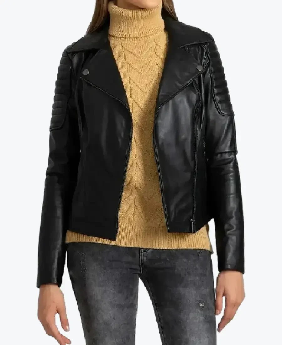 Women Black Quilted Leather Biker Jackets Rare Jacket