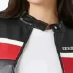 Women Cropped Red And Black Leather Jacket Collar Rare Jacket