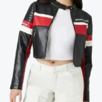 Women Cropped Red And Black Leather Jackets Rare Jacket