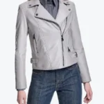Women Grey Leather Biker Jackets Rare Jacket