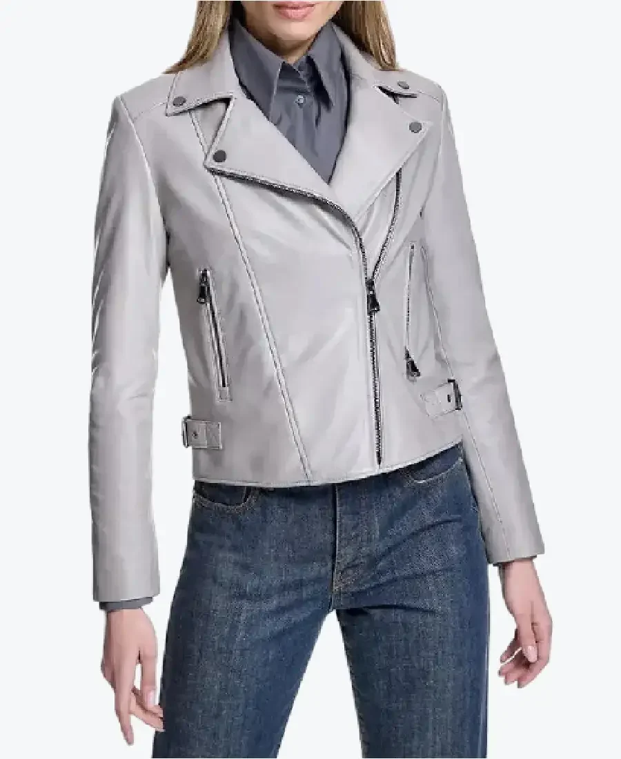 Women Grey Leather Biker Jackets Rare Jacket