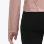 Women Light Pink Cafe Racer Leather Jacket Sleeves Rare Jacket