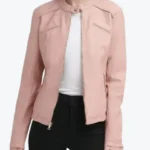 Women Light Pink Cafe Racer Leather Jackets Rare Jacket