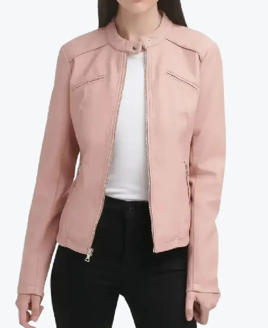 Women Light Pink Cafe Racer Leather Jackets Rare Jacket