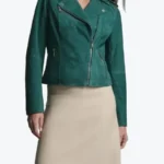 Women Madeline Suede Moto Jacket Green Rare Jacket
