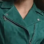 Women Madeline Suede Moto Jacket Green Collar Rare Jacket