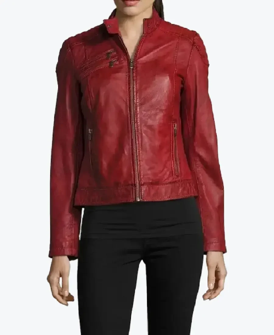 Women Merlot Red Leather Biker Jackets Rare Jacket