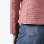 Women Pink Cafe Racer Quilted Leather Jacket Sleeves Rare Jacket