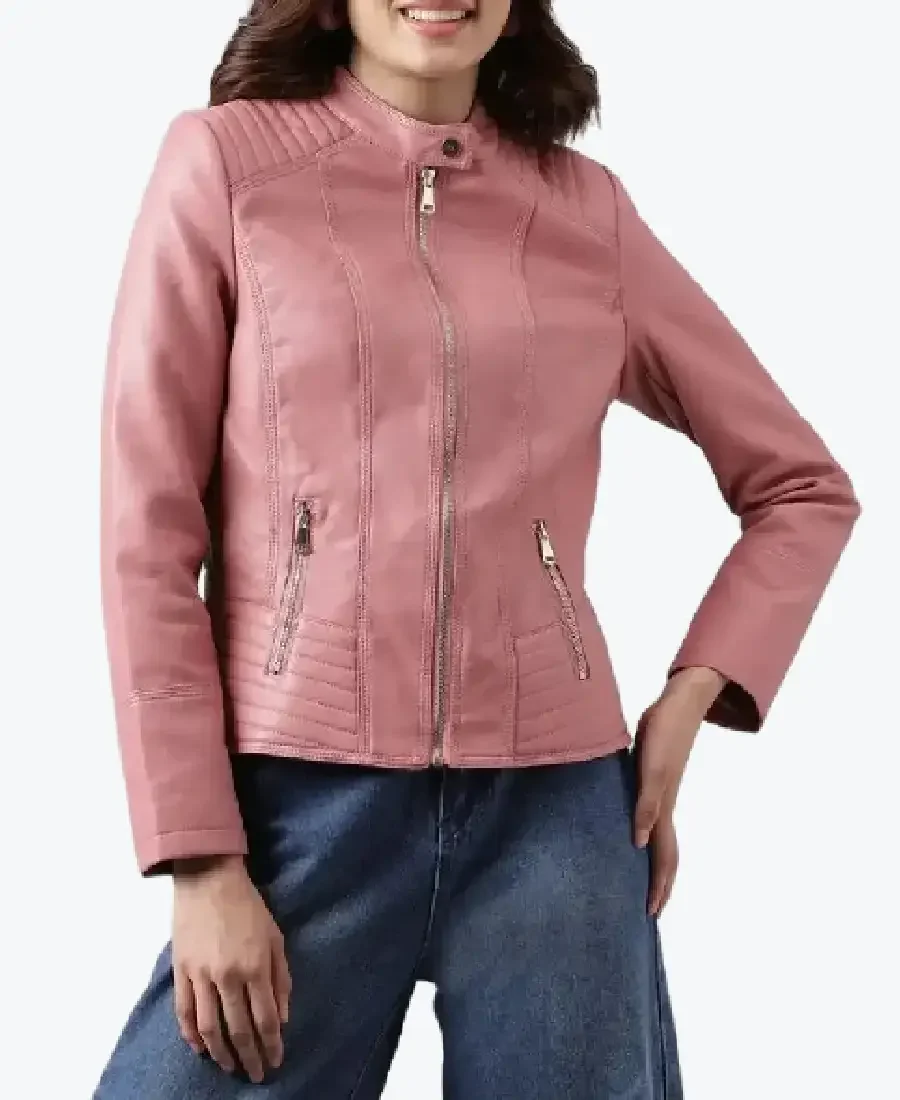 Women Pink Cafe Racer Quilted Leather Jackets Rare Jacket