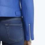 Women Real Lambskin Light Blue Moto Jacket Sleeves Rare Jacket