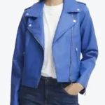 Women Real Lambskin Light Blue Moto Jackets Rare Jacket
