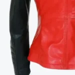 Women Red And Black Leather Biker Jacket Sleeves Rare Jacket