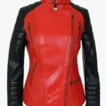 Women Red And Black Leather Biker Jackets Rare Jacket