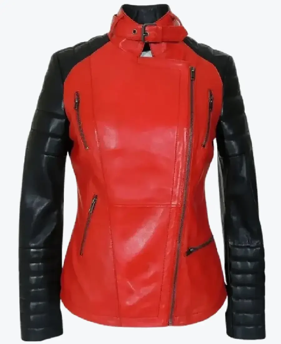 Women Red And Black Leather Biker Jackets Rare Jacket