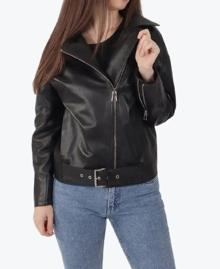 Women Samara Black Leather Biker Jackets Rare Jacket