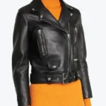 Women Slim Fit Belted Black Motorcycle Jackets Rare Jacket