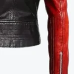 Women Slim Fit Two-Tone Motorcycle Jacket Sleeves Front Rare Jacket