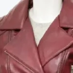Women Vintage Burgundy Leather Biker Jacket Collar Rare Jacket