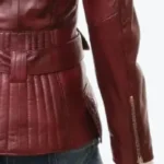 Women Vintage Burgundy Leather Biker Jacket Sleeves Rare Jacket