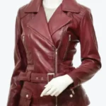 Women Vintage Burgundy Leather Biker Jackets Rare Jacket
