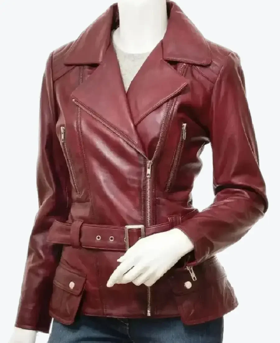 Women Vintage Burgundy Leather Biker Jackets Rare Jacket