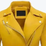 Women Yellow Modern Leather Biker Jacket Collar Rare Jacket