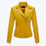 Women Yellow Modern Leather Biker Jackets Rare Jacket