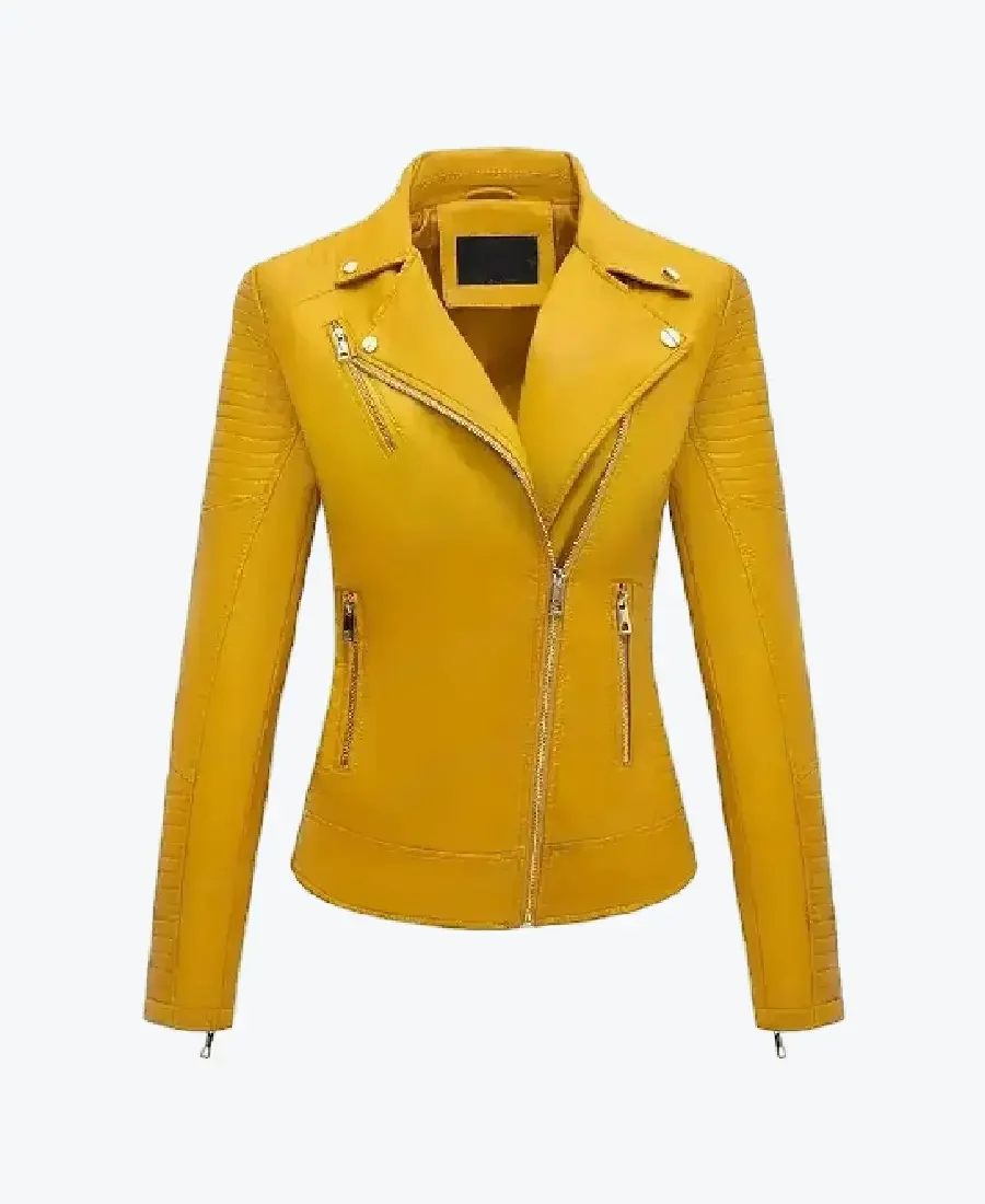 Women Yellow Modern Leather Biker Jackets Rare Jacket