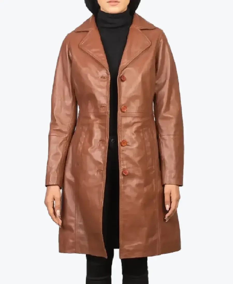 Women's Alexis Brown Single Breasted Leather Coat Front - Rare Jackets