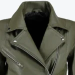 Women’s Asymmetrical Green Leather Motorcycle Jacket Collar Rare Jacket