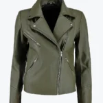 Women’s Asymmetrical Green Leather Motorcycle Jackets Rare Jacket
