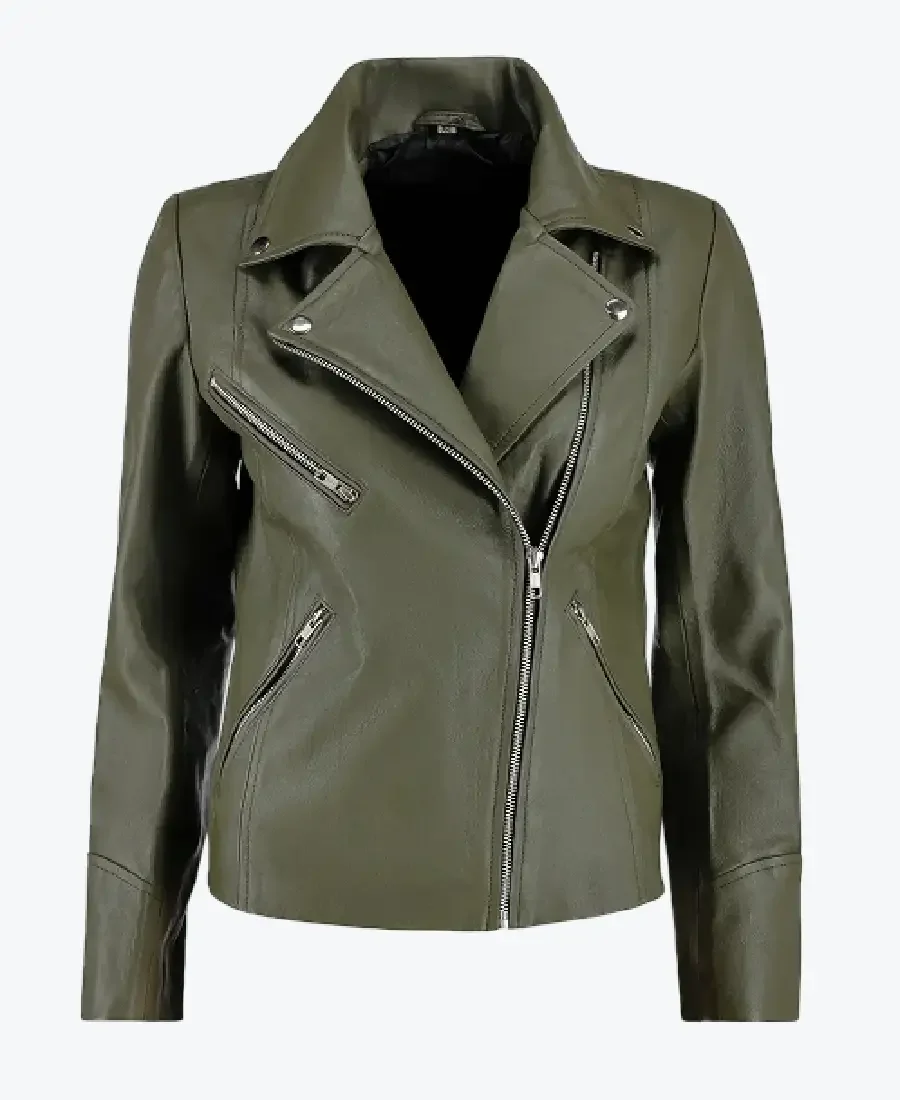 Women’s Asymmetrical Green Leather Motorcycle Jackets Rare Jacket