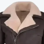 Women’s Aviator Dark Brown Biker Jacket Collar Rare Jacket