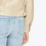 Womens Beige Moto Leather Jacket Sleeves Rare Jacket