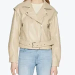 Womens Beige Moto Leather Jackets Rare Jacket