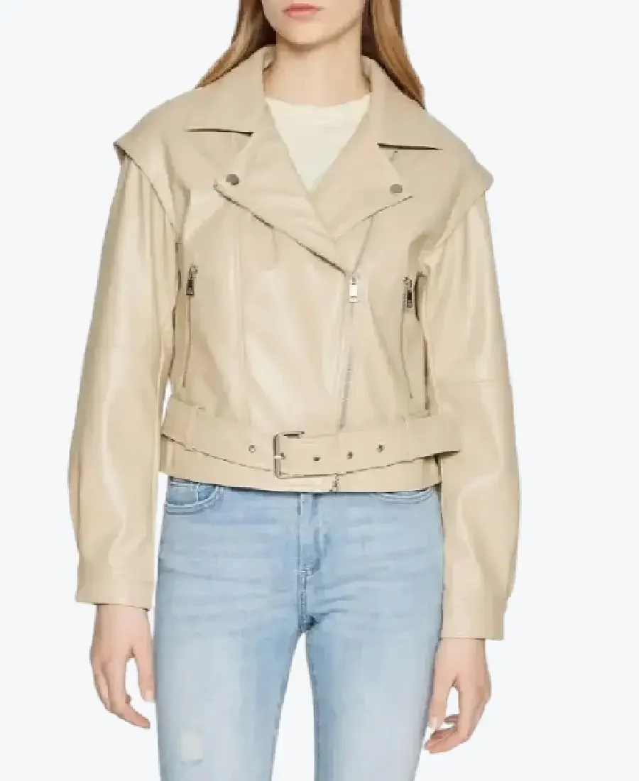 Womens Beige Moto Leather Jackets Rare Jacket