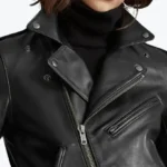 Womens Black Leather Motorcycle Jacket Collar Rare Jacket