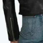 Womens Black Leather Motorcycle Jacket Sleeves Rare Jacket