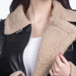 Women’s Black Leather Sharpa Jacket Collar Rare Jacket