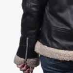 Women’s Black Leather Sharpa Jacket Sleeves Rare Jacket