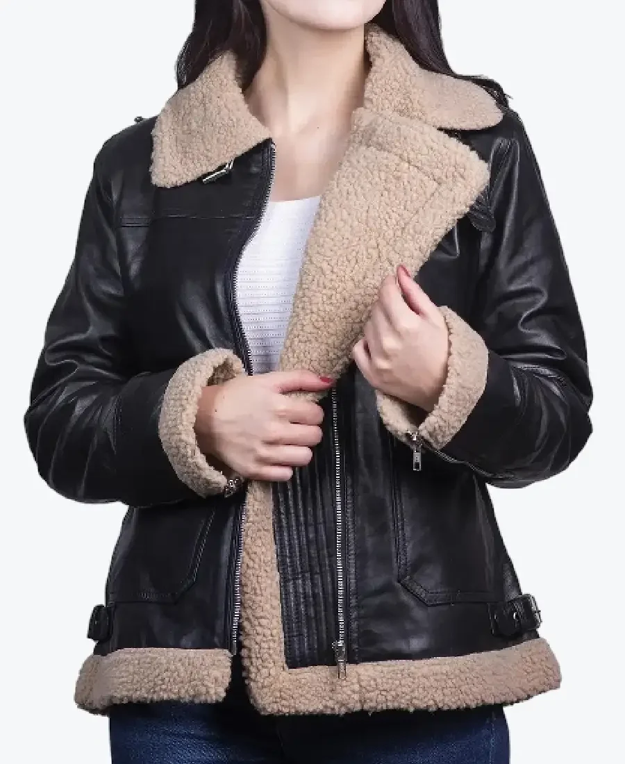 Women’s Black Leather Sharpa Jackets Rare Jacket