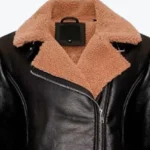 Women’s Black Leather Shearling Jacket Collar Rare Jacket