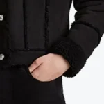 Women’s Black Trucker Shearling Leather Jacket Sleeves Rare Jacket